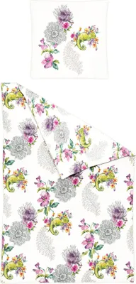 Produktbild von Bierbaum Mako Satin Bettwäsche 135x200cm 2 tlg. Blumen Chamäleon Mandala Grün Lila