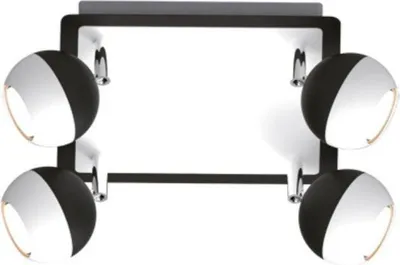 Image de Plafonnier 4 Spots Orientables Noir et Blanc Carré en Saillie pour Ampoule GU10