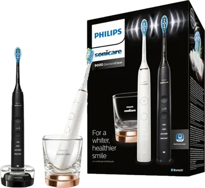 Produktbild von Philips Sonicare DiamondClean 9000 series DiamondClean 9000 HX9914/57 2x Elektrische Schallzahnbürsten - Schwarz, Roségold, Erwachsener, Schallzahnbürste, Zahnfleischpflege, Whitening, 62000 Bewegungen pro Minute, Schwarz, iPhone with Bluetooth 4.0 and above ; Android phones with Bluetooth 4.0 and above