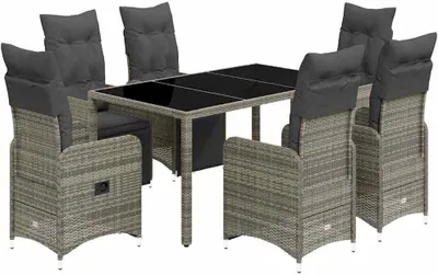 Immagine prodotto di vidaXL set bistrot da giardino 7 pezzi con cuscini in polirattan grigio