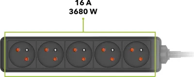 Zdjęcie produktu dla Przedłużacz AlzaPower 230 V, 5 gniazdek, 5 m, czarny