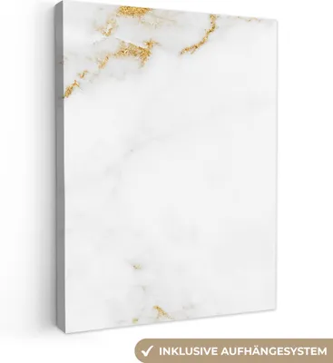 Produktbild von MuchoWow® - Leinwandbilder - Marmor - Gold - Weiß - Luxus, Wandbild, Wanddeko Bilder Wohnzimmer, 60x80cm