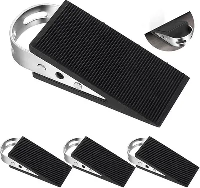Produktbild von PolkaHome® 4er-Set Türkeil aus Gummi, Antirutsch-Türstopper mit Edelstahlgriff, Keilform Schwarz, für alle Türen und Böden, Zuhause,
