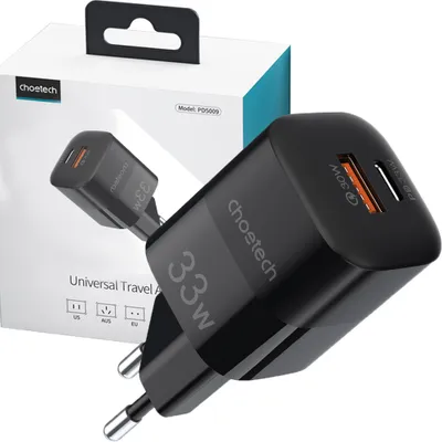 Produktbild von Choetech Schnelles Ladegerät Gan Usb / Usb Typ C Pd Qc 33W Schwarz (Pd5006)