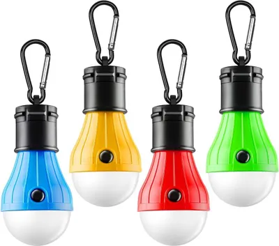 Produktbild von Tragbare LED-Zeltlichter, 4er-Pack mit Cliphaken für Camping, Notfälle und Outdoor-Aktivitäten.