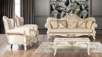 Produktbild von Casa Padrino Luxus Barock Wohnzimmer Set Gold / Cremefarben / Gold - 2 Barock Sofas mit Muster & 2 Barock Sessel mit Muster & 1 Barock Couchtisch - Barock Wohnzimmer Möbel