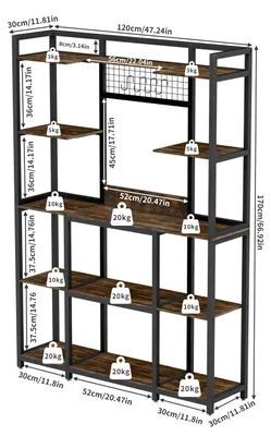 Produktbild von Industrielles Regal - 5-stöckiges Bücher- und Küchenregal - Metallgestell mit Holzregalen - Retro Design - 120x30x170 cm - Schwarz