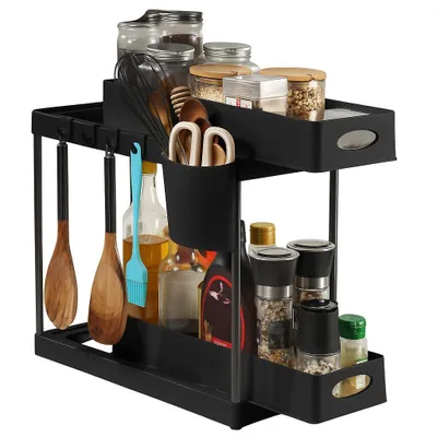 Produktbild von Organizer Küche 2 Ebenen Schwarz mit 2 Schubladen, 2 Bechern & 4 Haken