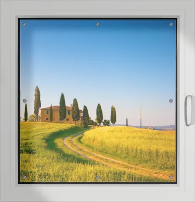 Produktbild von Wallario Lichtschutzbild, Dekorativer Sichtschutz Sonnenschutz 96 x 93 cm mit Motiv: Villa in der Toskana - Verdunklung ohne Bohren