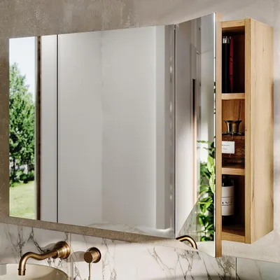 Produktbild von Badezimmer Spiegelschrank mit 80 cm Breite in Eiche, 3-türig - NEWPORT-56-EVOKE