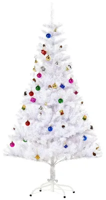 Immagine prodotto di Albero di Natale artificiale, altezza 150 cm, con supporto e decorazioni | Colore: Bianco | Dimensioni: 85x85x150 cm
