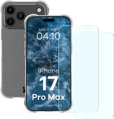 Produktbild von Schutzhülle + 2x gehärtetes Glas für iPhone 17 Pro Max, Bizon Case Clear Pack, Transparent