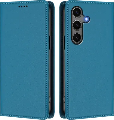Produktbild von Handyhülle für Samsung Galaxy S25+ / S24+, Kunstleder Klapphülle Stoßfeste Magnetische Hülle mit Ständer Blau
