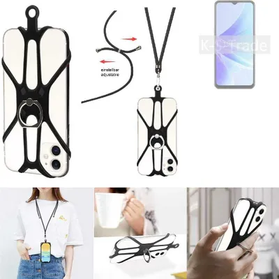 Produktbild von K-S-Trade 3in1 Handykette Handyband Handykordel Halsband Smartphone-Ring Handy-Ring kompatibel mit Oppo A77s Fingerhalterung Handyring Tischständer
