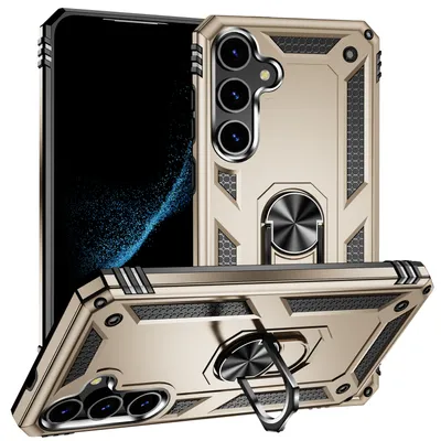 Immagine prodotto di Custodia per Samsung Galaxy S25 FE a doppio strato robusta, protezione militare con supporto ad anello e supporto Oro