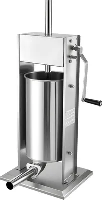 Productafbeelding van Handmatige worstvullingmachine, 15 kg, verticale vleesvullingmachine, robuuste machine voor het vullen van worstdarmen, dubbele snelheid, roestvrij staal, met 5 vulmonden, geschikt voor commercieel en thuisgebruik
