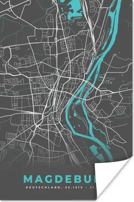 Produktbild von MuchoWow® Poster Blau - Deutschland - Karte - Stadtplan - Magdeburg 120x180 cm - Kunstposter