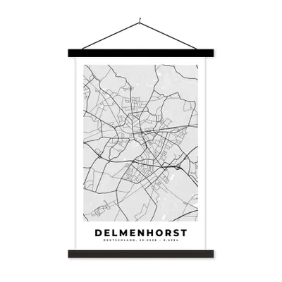 Produktbild von MuchoWow® Textilposter Delmenhorst - Karte - Stadtplan - Deutschland - Karte 40x60 cm mit schwarzem Rahmen - Wanddekorationen