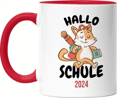 Produktbild von Hallo Schule 2024 Tasse Rot Geschenkidee zur Schulstart oder Einschulung für Erstklässler Schulanfänger