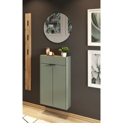 Produktbild von Garderobe Flurgarderobe schmal in grün mit Eiche ABERDEEN-01 modern 3-teilig mit 1 Garderobenpaneel