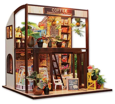 Produktbild von OKWISH 3D-Puzzles, Handgefertigtes DIY Miniaturhaus, Bastelset für Mini Häuser, Architekturmodell, Holzmodell, Mini Haus Dekoration, Kreatives Hobby, Geschenkidee, Café
