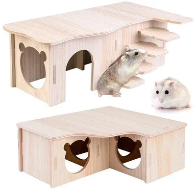 Productafbeelding van Set van 2 Houten Hamsterhuizen