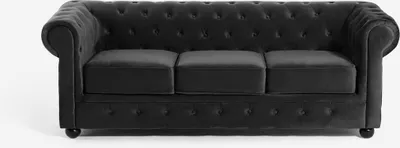 Produktbild von Sofa Chesterfield aus Samt 3-Sitzer im klassischen Vintage-Stil Norwich - Schwarz
