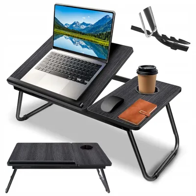 Produktbild von Laptoptisch für Bett und Sofa - Höhenverstellbar & Faltbar - Betttablett Früstuckstisch - Mit Getränkehalter - Schwarz