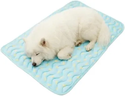Produktbild von Kühldecke Hund, Diese Kühlmatte eignet sich für Hunde, Katzen und andere Haustiere und ist ideal für den Sommer. Sie ist waschbar und passt Hunden und Haustieren jeder Größe, Hellblau, 70 x 55 cm