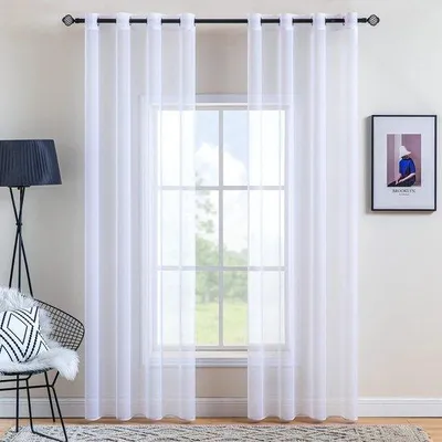 Zdjęcie produktu dla Zestaw 2 zasłon Unyqoos® z przezroczystej tkaniny, wymiar 245 x 140 cm (wysokość x szerokość), wykonanych w 100% z poliestru, z przelotkami – lekkie zasłony zapewniające prywatność, idealne do salonu i sypialni