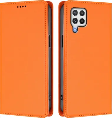 Image de Etui en cuir pour Samsung Galaxy A22 4G, étui magnétique en cuirPolyuréthaneavec support Orange
