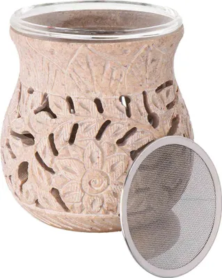 Produktbild von Räucherstövchen 9x8cm – Speckstein bauchig, mit Räuchersieb & Gravur
