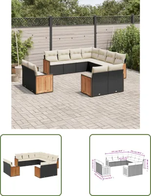 Produktbild von The Living Store 11-tlg. Garten-Sofagarnitur mit Kissen Schwarz Poly Rattan