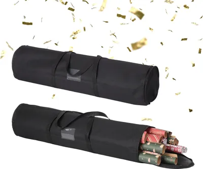 Immagine prodotto di Relaxdays Contenitore per carta da regalo, set da 2 pezzi, chiusura a zip, manici, A x P: 79 x 22 cm, borsa per carta da regalo, nero