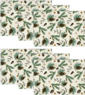 Produktbild von Stern Kiefernzapfen Blätter Weihnachten Platzsets 6er Set, 30x45cm Winter Xmas Tischset Waschbar Platzdeckchen Küche Party Deko