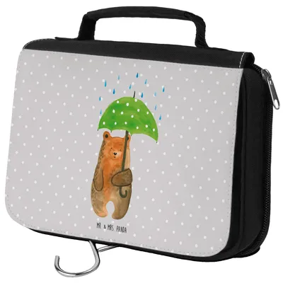 Produktbild von Mr. & Mrs. Panda kosmetiktäschchen Bär Regenschirm - Grau Pastell - Geschenk, beautycase, Spruch, Pärchen, Liebe, Liebeskummer, Kulturbeutel, Kulturtasche, Waschtasche
