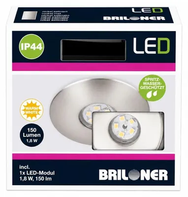 Produktbild von Briloner Mini LED Einbauleuchte Nickel Matt 1,8W 150lm 3000K IP44 Ø45mm