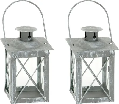Produktbild von Laterne Metall Windlicht Grau Vintage Shabby-Chic Teelicht Set 3er H11cm