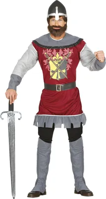 Produktbild von Ritter Kostüm Mittelalter Krieger Tradition Historisch Authentisch Helm Kampf Karneval Fasching Party Erfahrener Krieger Musketier Kleidung, Größe: 52 - 54 (L) Farbe: Grau