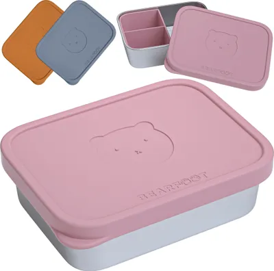 Produktbild von Brotdose Kinder Edelstahl mit Einsatz, BPA frei, Lunchbox, Bento box, Brotbox, Brotdose Mädchen & Jungen, Snackbox, Vesperbox - Rosa 1.200ml