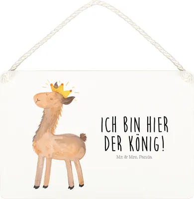Produktbild von Mr. & Mrs. Panda Schild Lama König DIN A5 - Transparent - Geschenk, Türschild, Abi, Holzschild, Wandbild Holz, Vorgesetzter, Mama, Papa, kleine aufmerksamkeit, holzbild