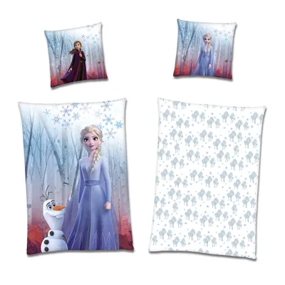 Produktbild von Frozen Bettwäsche Set mit Anna, Elsa und Olaf - Eiskönigin Wendebettwäsche 135x200 80x80 cm Mikro-Fleece - Flauschige Winterbettwäsche Reißverschluss