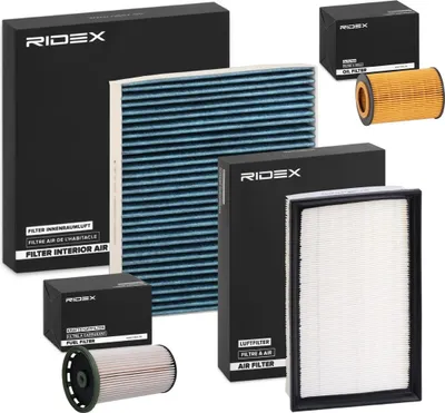 Produktbild von RIDEX Filterset Inspektionspaket Filtersatz für VW Golf VII Schrägheck (5G1, BQ1, BE1, BE2) Passat Variant (3G5, CB5) Golf VII Variant (BA5, BV5)