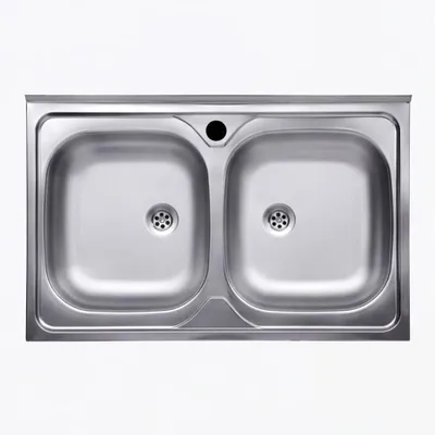 Immagine prodotto di Lavello cucina acciaio appoggio 80x50 cm due vasche N214