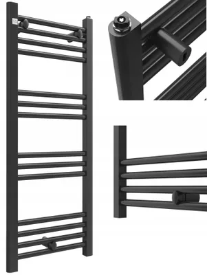 Zdjęcie produktu dla Granitan – grzejnik łazienkowy – suszarka do ręczników – 100 x 40 cm – czarny – podgrzewacz do ręczników – PUERTO