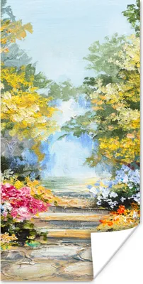 Produktbild von MuchoWow® Poster Malerei - Blumen - Natur - Ölfarbe 60x120 cm - Wandschmuck