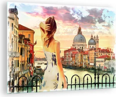 Produktbild von Bilder auf glas - Venedig Brücke Wasser - 70x50cm - Glasbilder - Wandbilder - Kunstdruck - zum Aufhängen bereit - Wanddekoration aus Glas - Glas Bilder - Wandbild auf Glas - Einteilig - GAA70x50-3495