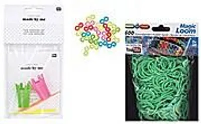 Immagine prodotto di Set di elastici + 50 chiusure Loom, gancio S multicolore + 600 elastici Magic Loom, colore verde