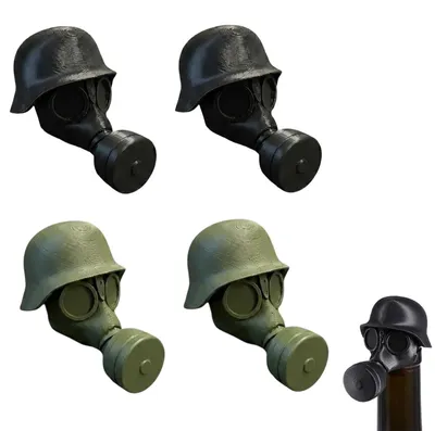 Bierflaschenverschluss mit Helm-Design, 4 Stück, schwarz+grün