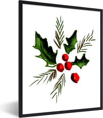 Produktbild von MuchoWow® MuchoWow® Gerahmtes Poster Illustration - Weihnachten - Stechpalme 30x40 cm - Poster mit zchwarzem Bilderrahmen - Wanddeko - Kunstdrucke